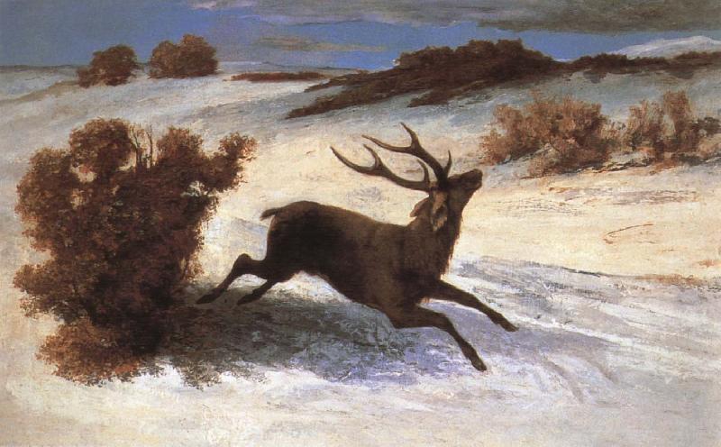Gustave Courbet The deer running in the snow oil painting image